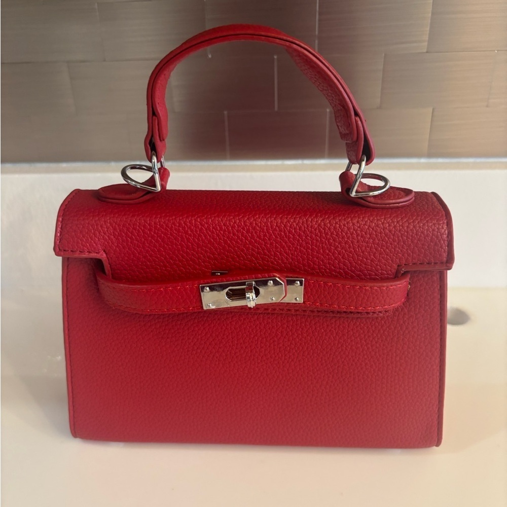 Red Leather Handbag with Silver Hardware. Fit 12 Pro phone❤️